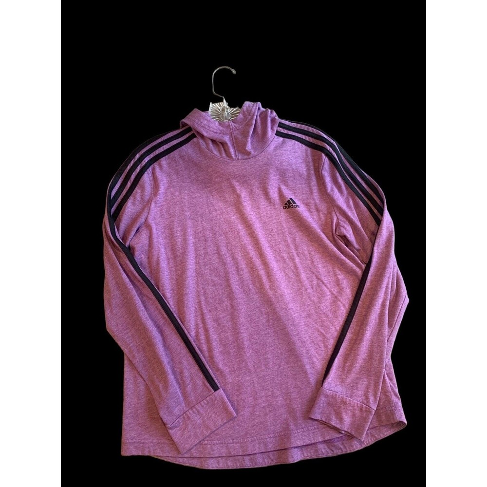 Adidas Womens Shirt Climalite Hooded 3 Stripes Long Sleeve Purple Size Medium - Picture 2 of 11